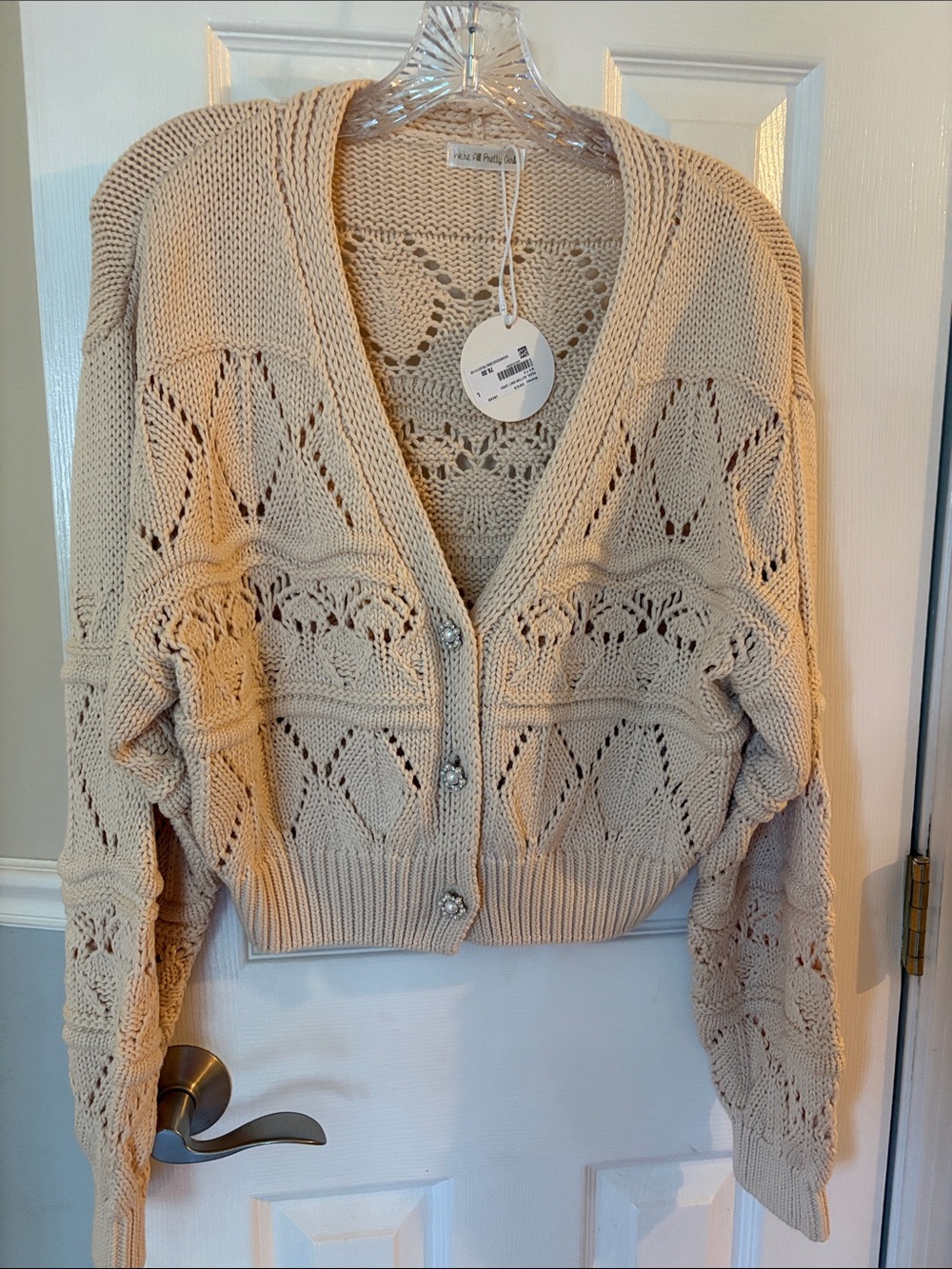 We’re All Pretty Girls NWT Neutral Crochet-Knit V-Neck Cardigan Sweater